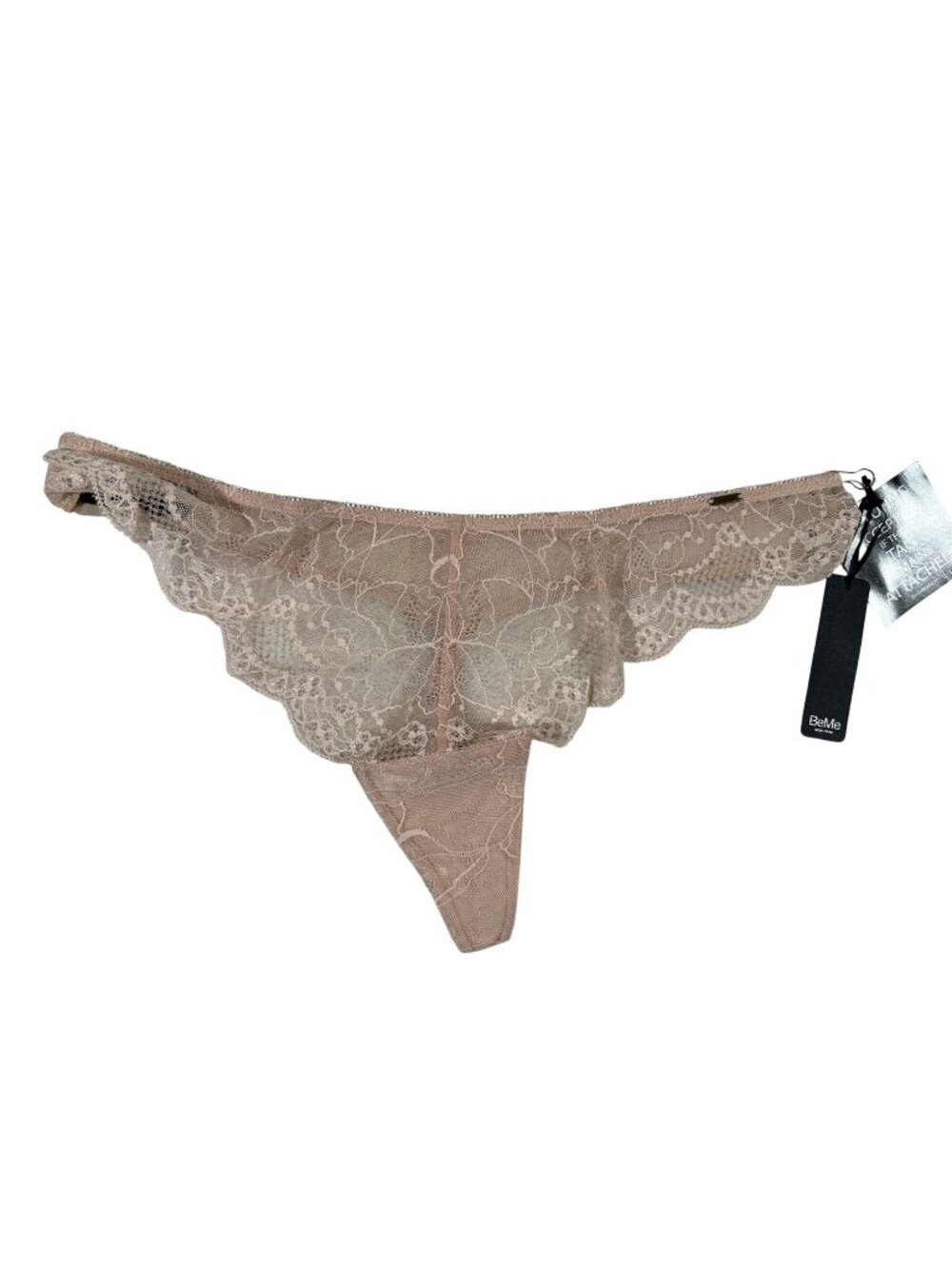 BeMe New York Womens Thong Lace Underwear Medium Nude Elegant Soft Stretchy